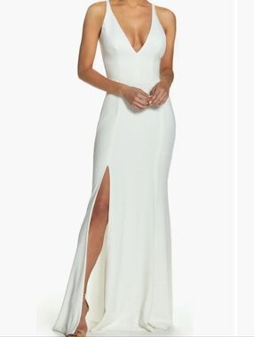 Dress the Population White Deep V Maxi Gown with Side Slit